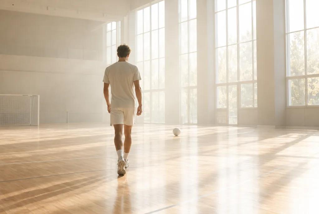 Athlet in einer hellen Trainingshalle